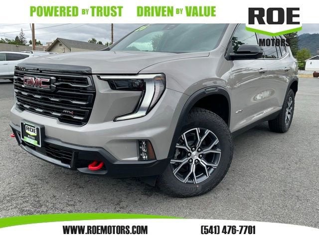 2026 GMC Acadia AT4 in Riverstone Metallic — front three-quarter view